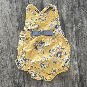 Charming Yellow Floral Romper with Blue/grey Accents